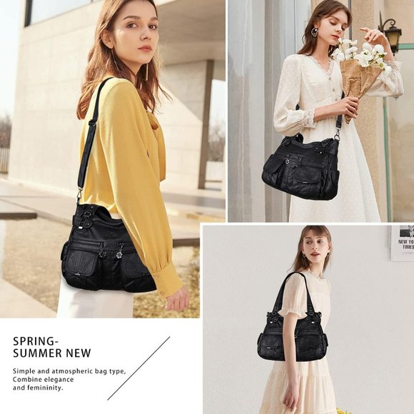 Printed Crossbody Bag For Women - PU Leather Hobo Shoulder Bag With Detachable Strap, 12.2x8.7x4.3 Inches